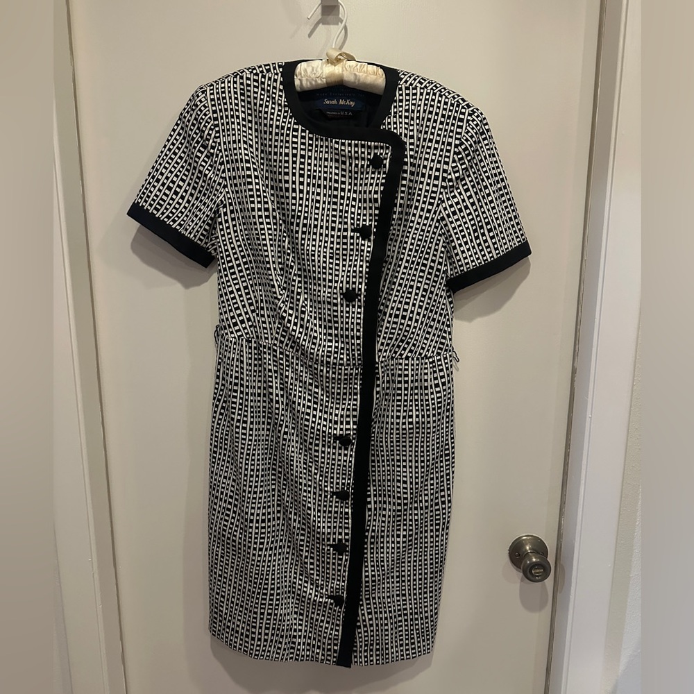 Vintage Black and White Geometric Dress Custom Tailored